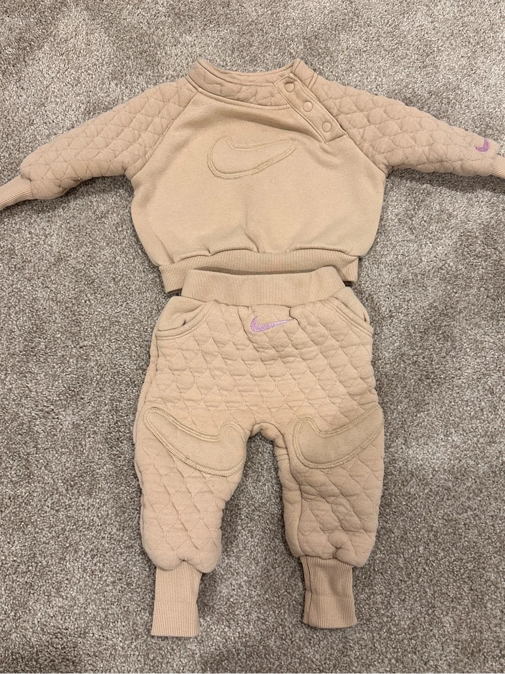 Nike Tan Quilted Baby Girl Sweatshirt & Joggers